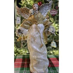 Angel Tree Topper Christmas 13” Beautiful Dress Glittery Terry's Village